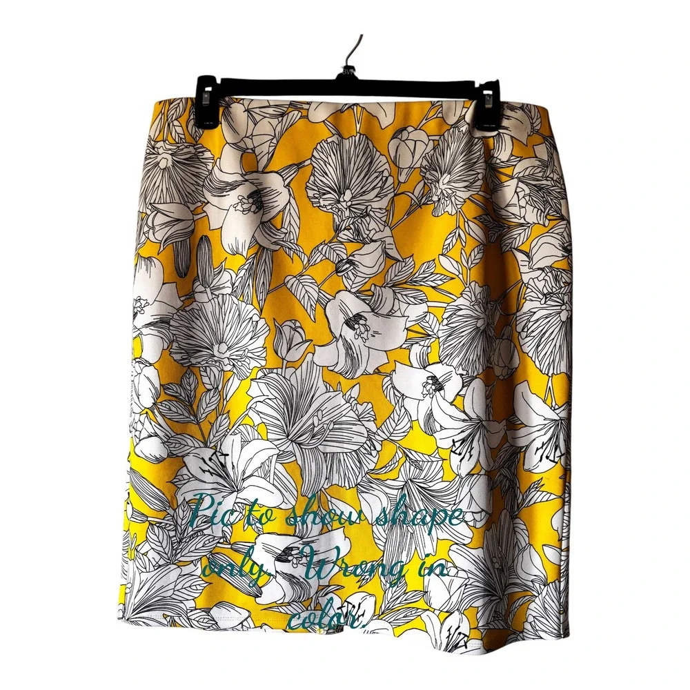 NYCC New York Clothing Co Yellow Floral Lily Pencil Skirt XL Knee Length Stretch